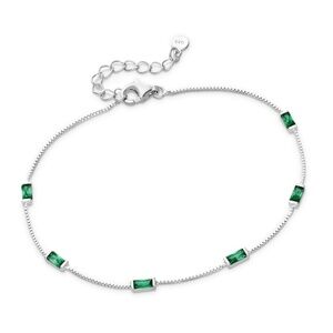 Sterling Silver Baguette Station Bracelet In Emerald